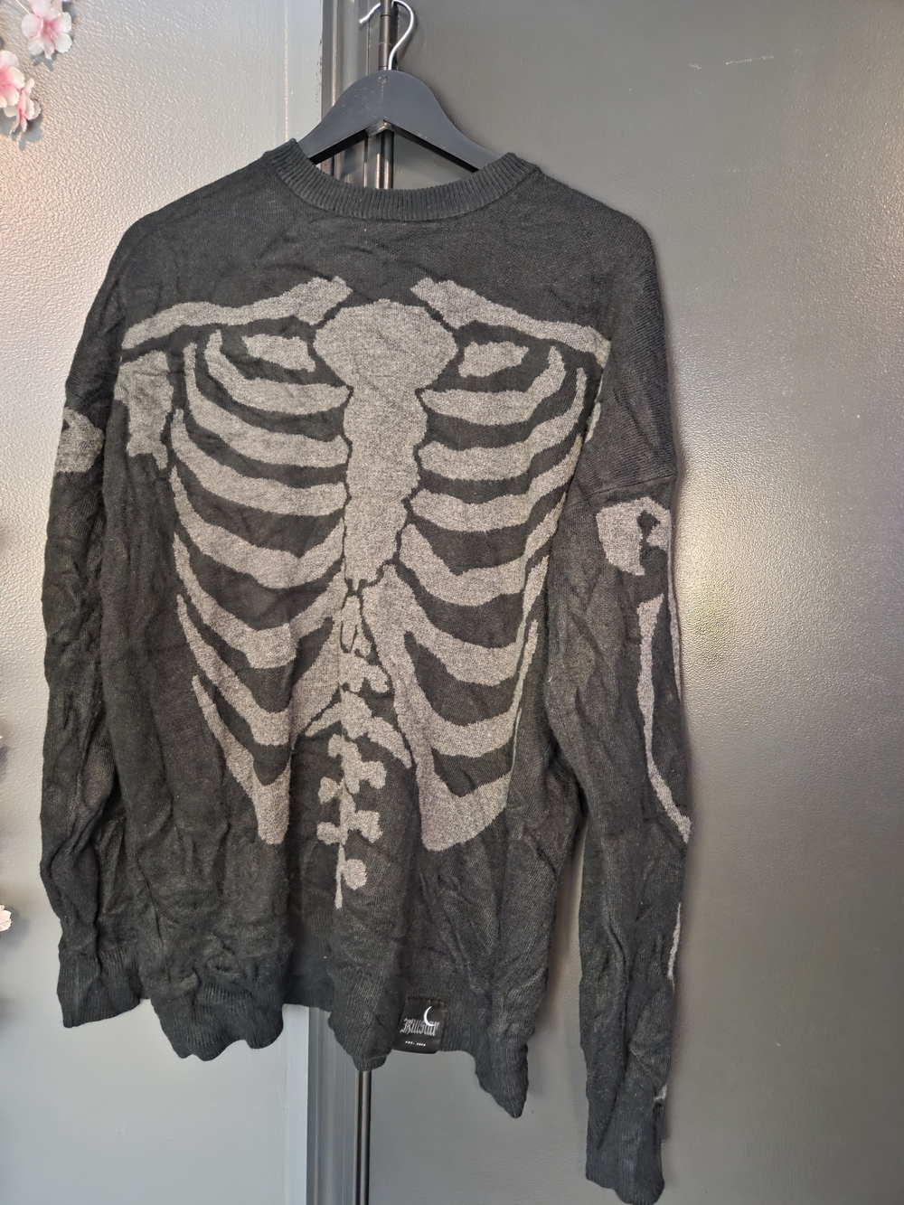 Men's Black Skeleton Knit Sweater - Picture 3 of 5